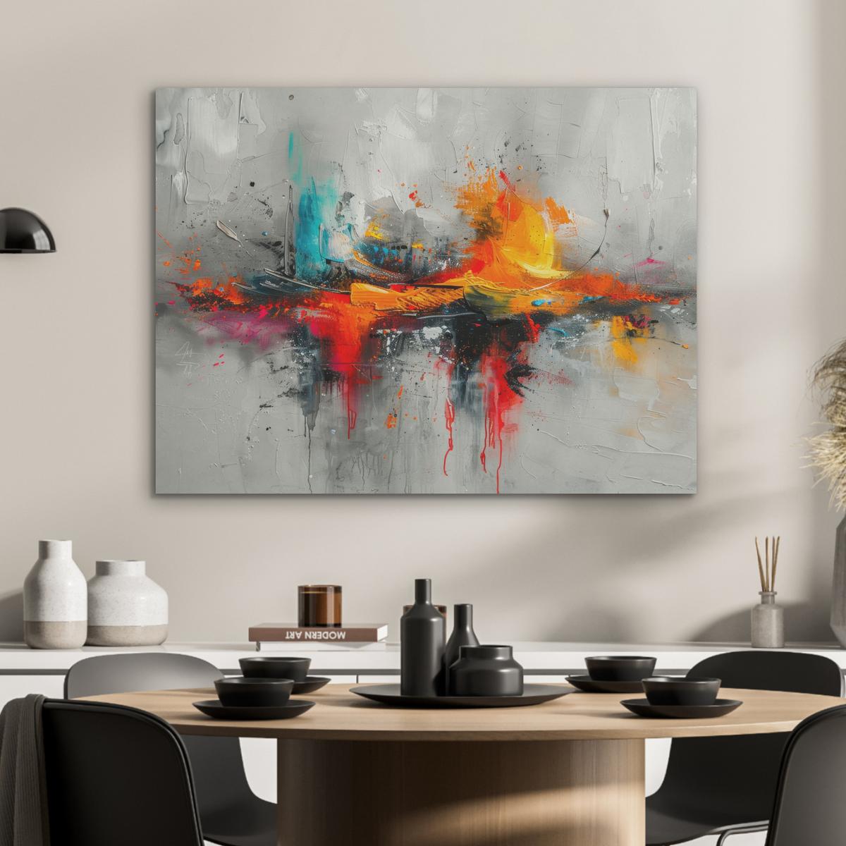 AKUSTIKBILD Moderne Kunst - Orange - Grau - Abstrakt Gemälde 80x60 cm - Hellgrau, Kunststoff (80/60/0.9cm) - MuchoWow