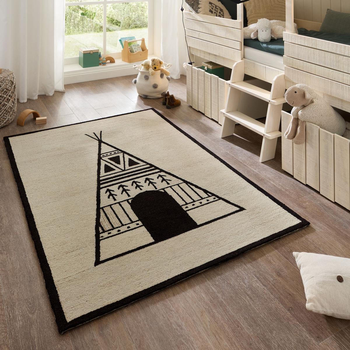 HANDTUFTTEPPICH Natur Kids - Kinderteppich mit Tipidesign 120 x 180 cm - Beige, Textil (120/180cm) - Natur Pur