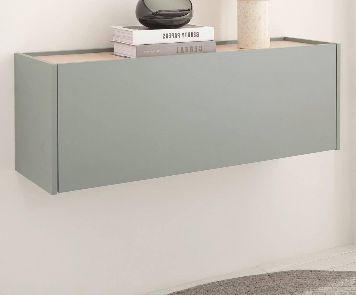 HÄNGESCHUHSCHRANK in Salbei Grün mit Eiche, Flurkommode Hängeschrank, 100 cm - Salbeigrün/Eichefarben, Holz/Holzwerkstoff (100/35/30cm) - Furn.Design