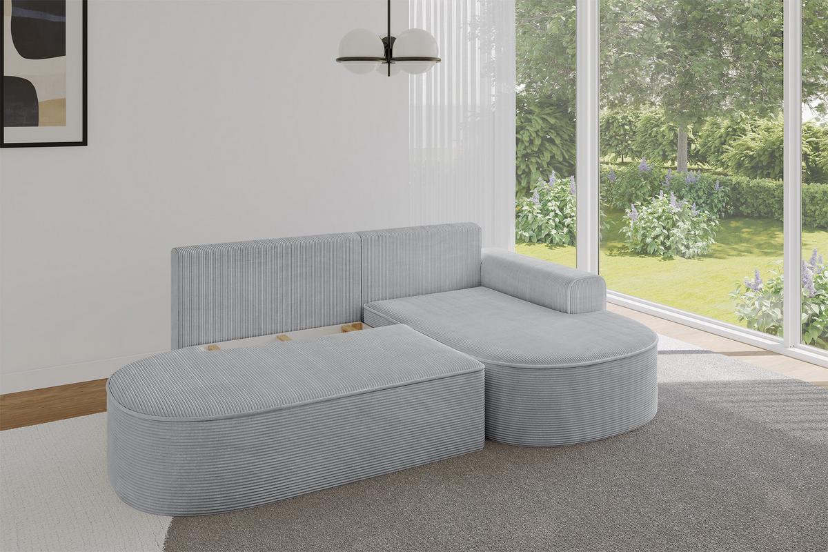 ECKSOFA mit Schlaffunktion und Bettkasten Ottomane Rechts MARI-L1-S - 283x167x73 cm Grau Cord - Graphitfarben/Schwarz, Holzwerkstoff/Kunststoff (167/283cm) - ALTDECOR