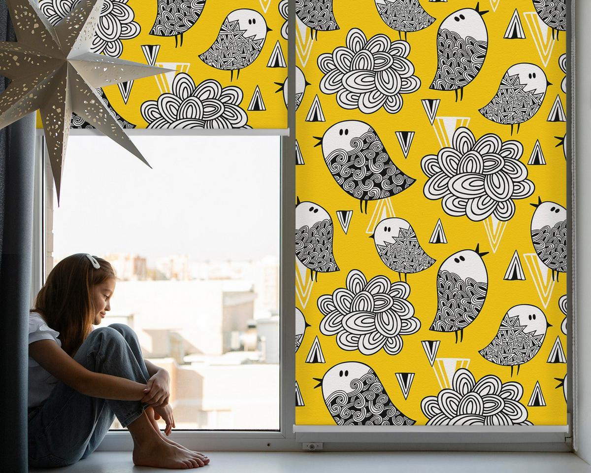 INNENROLLO - Fensterrollo - Rollo - 80x180 cm - Vögel - Grau, Kunststoff (80/180/0.5cm) - TULUP
