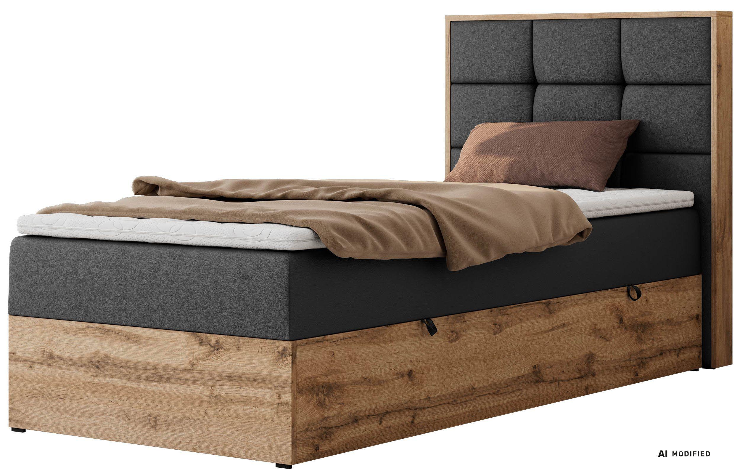 BOXBETT ALBERO 1 90/200 - Dunkelgrau Kunstleder - Topper T25 - H3 - Rechts - Dunkelgrau/Anthrazit, Kunststoff/Textil (90/200cm) - MKS