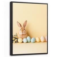 LEINWAND Bilder mit Rahmen - Eier - Kaninchen - Pastellfarbtöne - 30x40 - Hellgelb, Textil (30/40cm) - MuchoWow