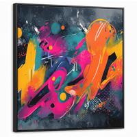LEINWAND Bilder mit Rahmen - Abstrakt - Graffiti - Farbenfroh - Farbspritzer - 90x90 - Multicolor, Textil (90/90cm) - MuchoWow