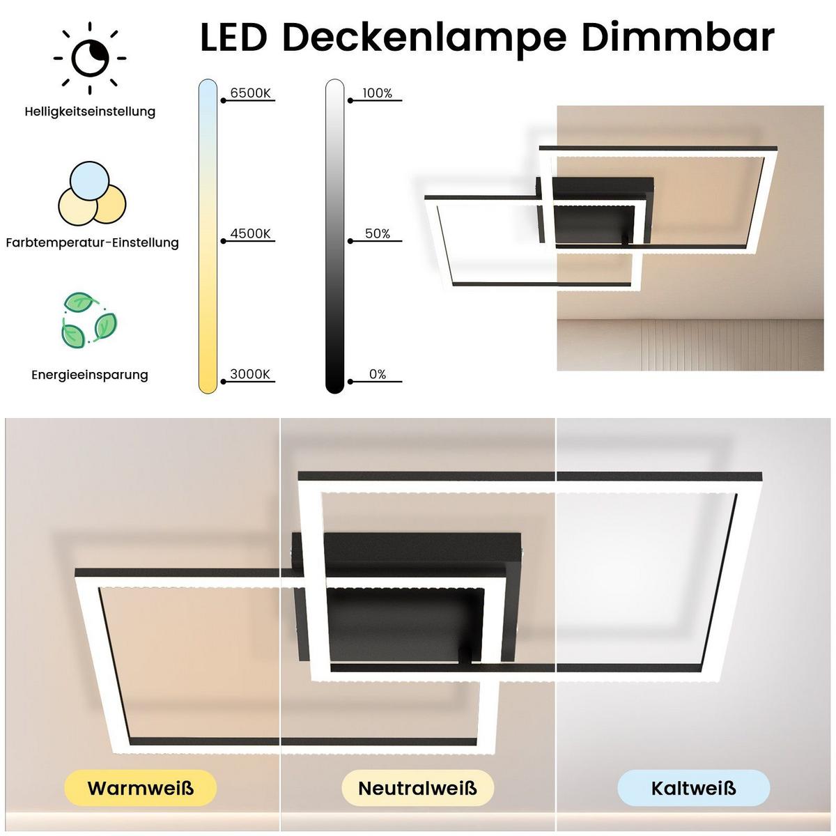 LED-DECKENLEUCHTE Friedhelm 54/54/7.5 cm - Schwarz, Metall (54/54/7.5cm) - Nettlife