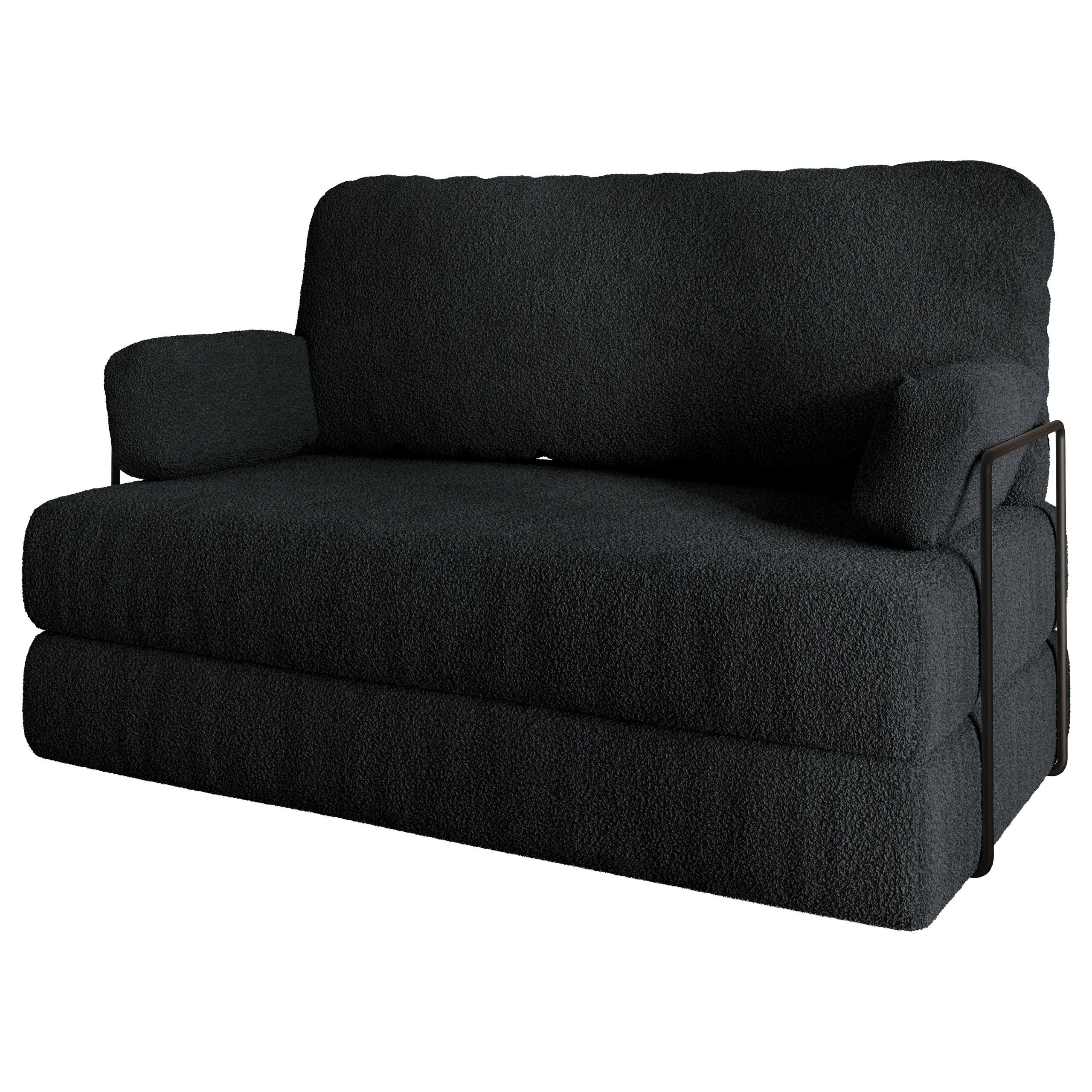 BETTSOFA KESTE aus Schaumstoff Bucle-Stoff Schwarz Schlaffunktion - Schwarz, Textil (140/86/60cm) - MASSENO