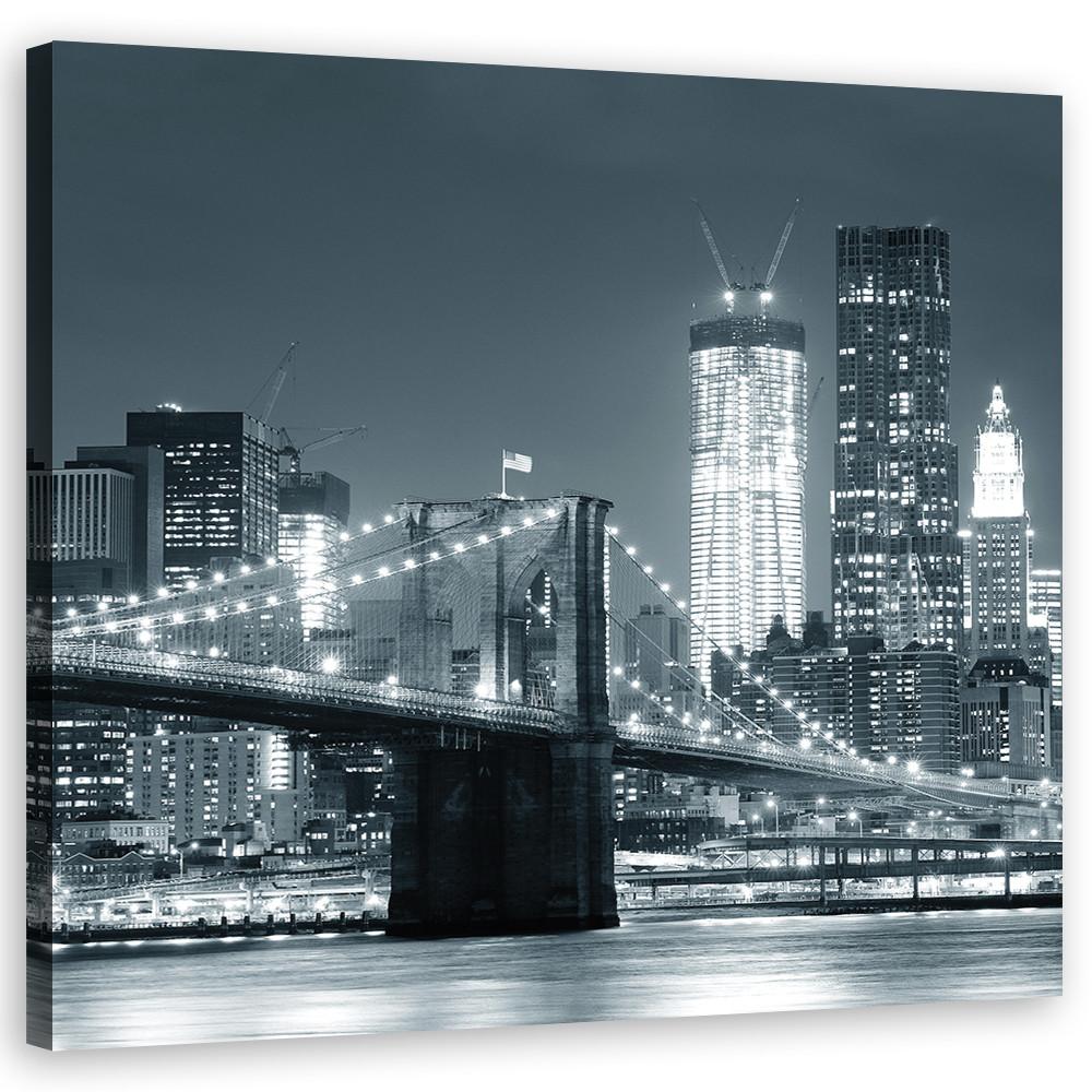 WANDBILD brookliński brücke beleuchtet - Schwarz, Textil (30/30cm) - Feeby