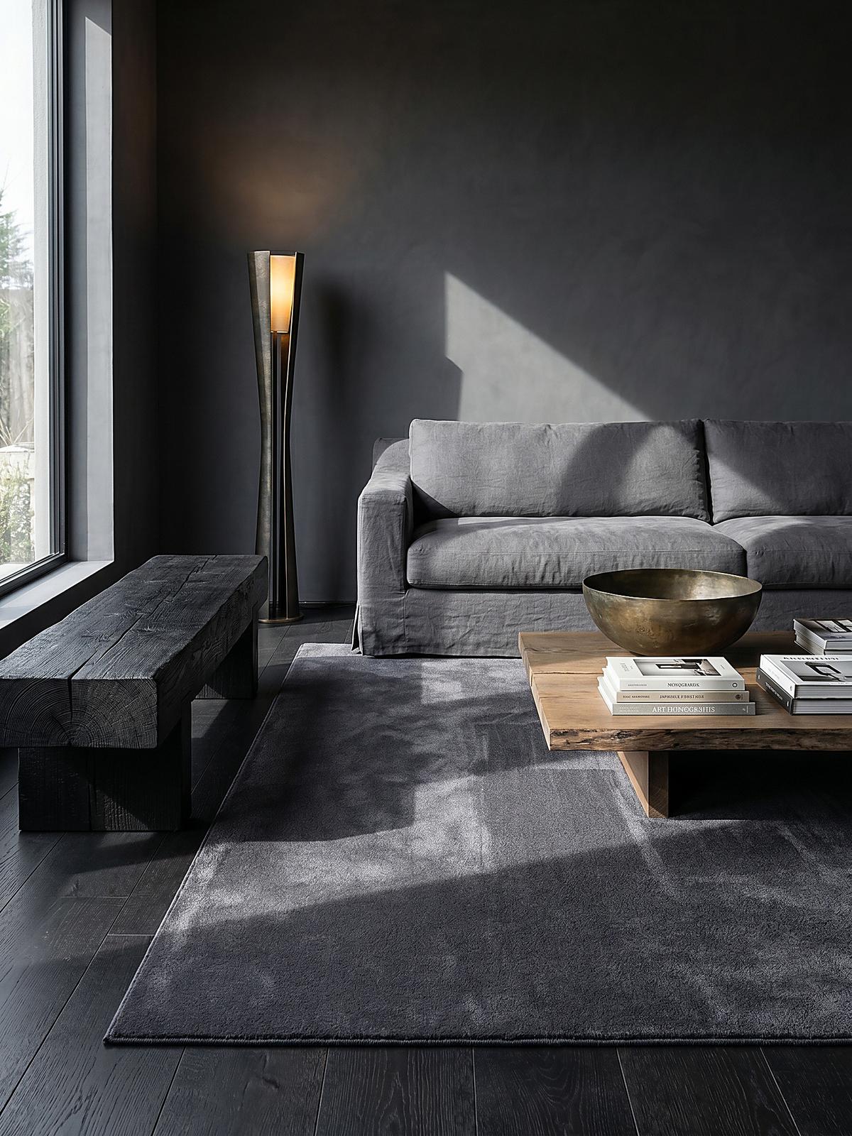 KURZFLORTEPPICH Antirutsch Uni DOUBS Polyester Anthrazit 140 x 200 cm - Anthrazit, Textil (140/200cm) - KADIMA DESIGN