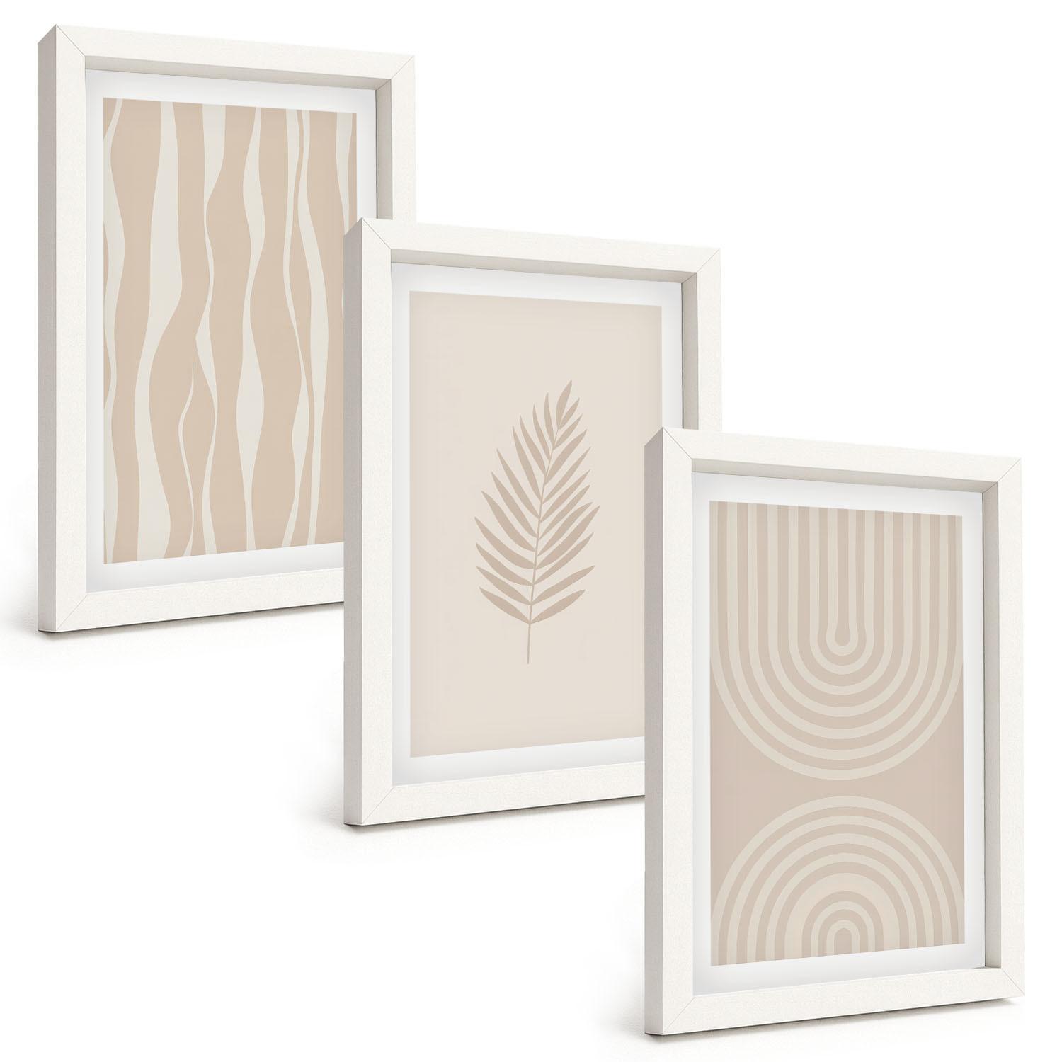 BILDER SET 3er Set - 20x30 cm Weißer Rahmen - Beige Pflanzenmuster - Weiß, Kunststoff (20/30cm) - TULUP