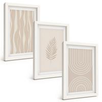 BILDER SET 3er Set - 20x30 cm Weißer Rahmen - Beige Pflanzenmuster - Weiß, Kunststoff (20/30cm) - TULUP
