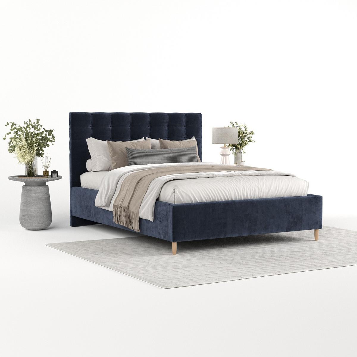 POLSTERBETT Soma 140/200 cm Marineblau im Lotta Stoff - Naturfarben/Dunkelblau, Holz/Holzwerkstoff (140/200cm) - AltaBeds