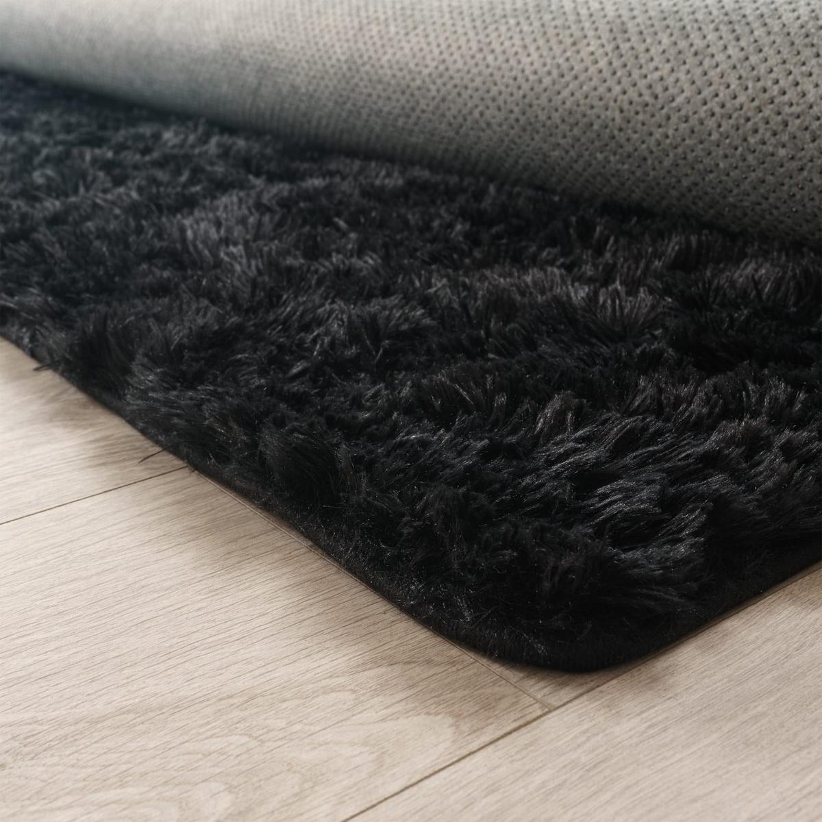 HOCHFLORTEPPICH, einfarbig, aus Polyester, Schwarz, 60 x 100 cm - Schwarz, Textil (60/100cm) - KADIMA DESIGN