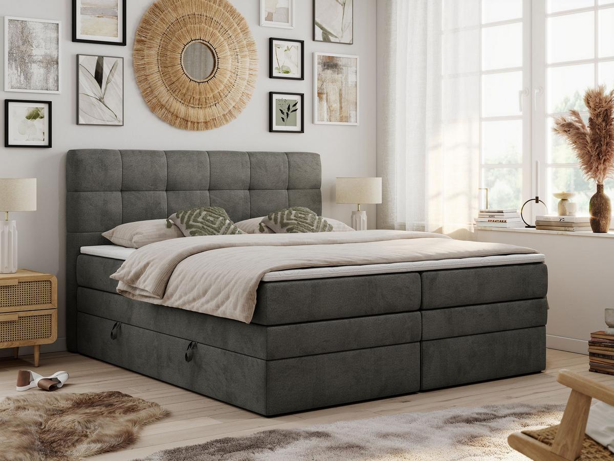 BOXSPRINGBETT LUKA KING 180/200 Dunkelgrau Velvet - H3 - Dunkelgrau, Holz/Textil (180/200cm) - MKS