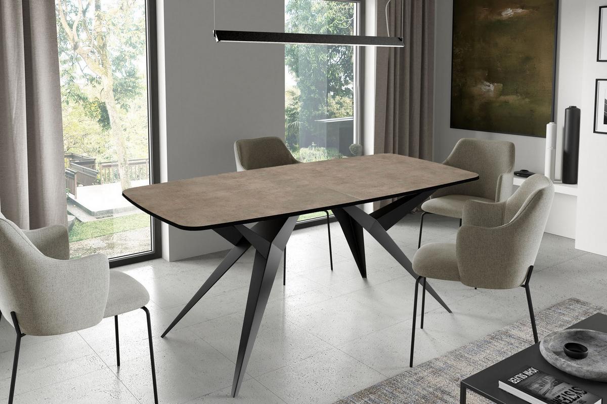 ESSTISCH Trax ausziehbar rechteckig oval, Beton-Optik Dunkelgrau 160-240/90/76 - Dunkelgrau/Schwarz, Holzwerkstoff/Metall (160/90/76cm) - WFL GROUP