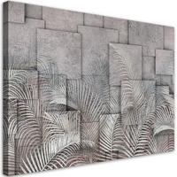 WANDBILD 3d palmen blätter beton textur - Grau, Textil (60/40cm) - Feeby