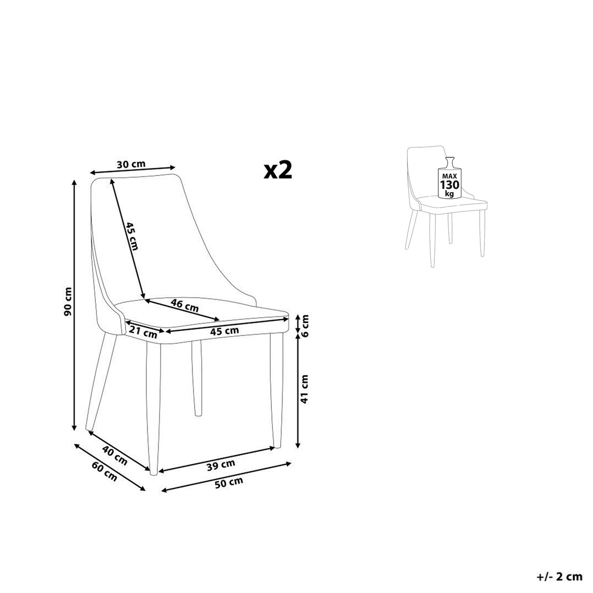 ESSZIMMERSTUHL 2er-Set Polsterbezug Grau Camino - Grau, Textil/Metall (50/90/60cm) - Beliani