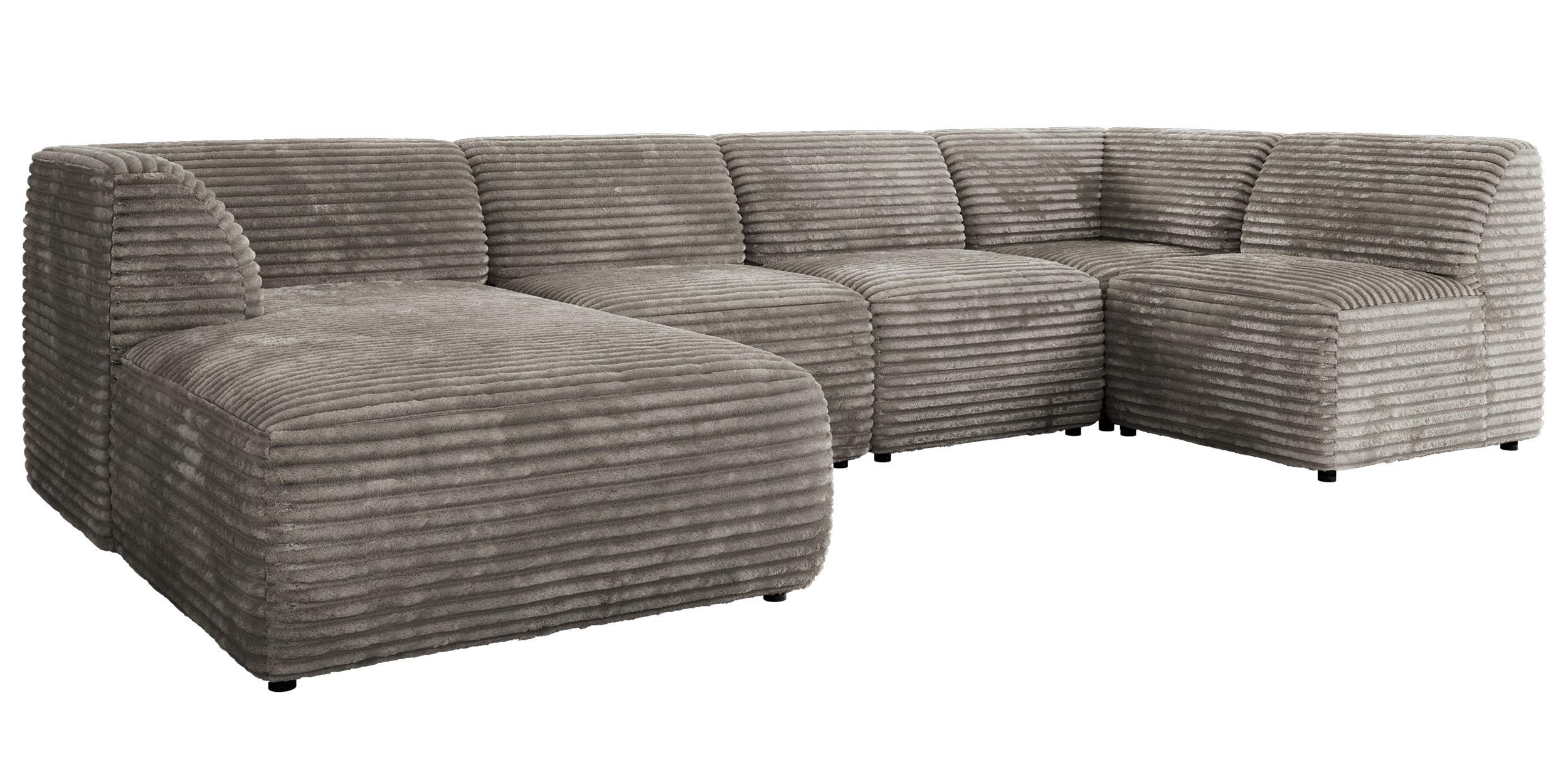 WOHNLANDSCHAFT MODARO U 5M - Hellbraun Cord - Links - Hellbraun/Schwarz, Textil (180/78/345cm) - MKS