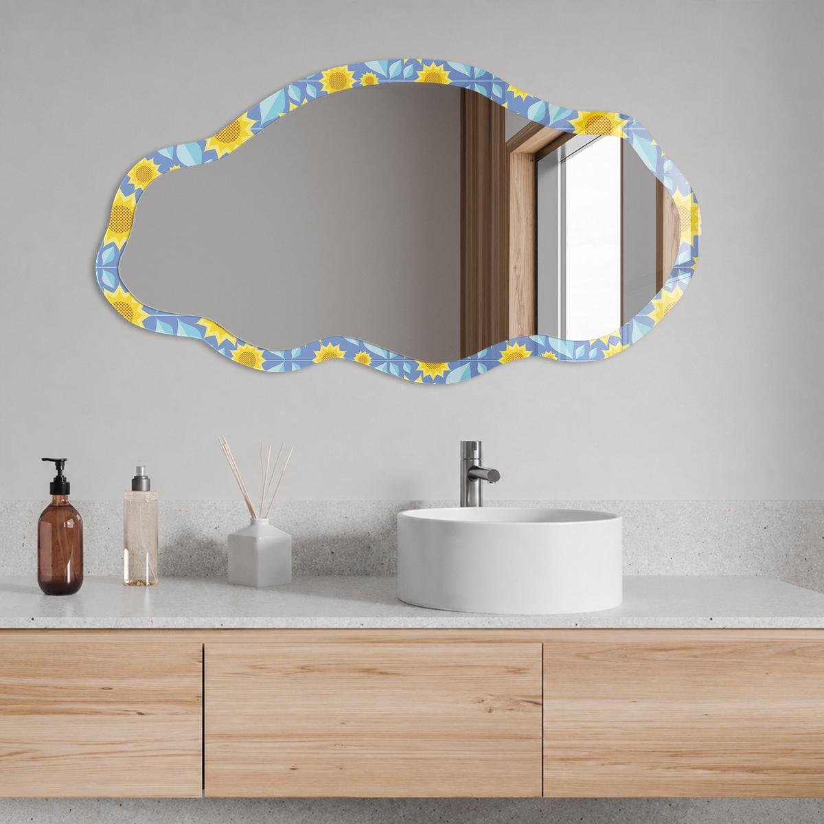 SPIEGEL 90x45 cm asymmetrisch mit Druck - Sonnige Wiese - Transparent, Glas (45/90/0.4cm) - TULUP
