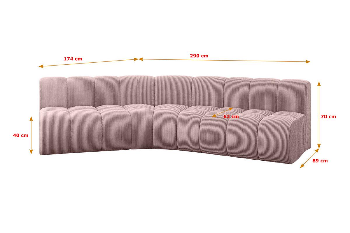 ECKSOFA modulares Sofa Montra-L1 - 290x174x70 cm Rosa - Rosa, Holzwerkstoff/Textil (290/174cm) - ALTDECOR