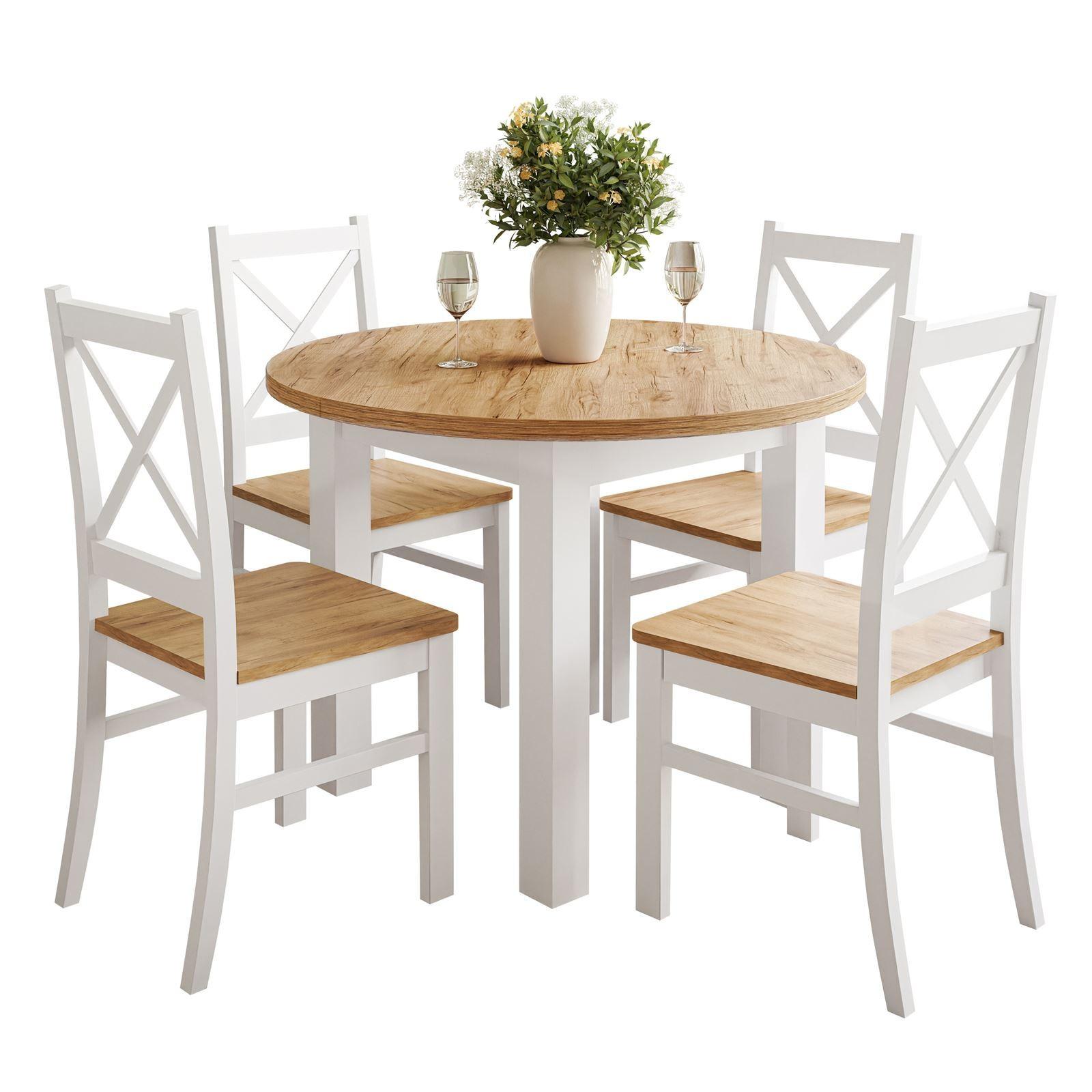 ESSZIMMERSET OLEA Tisch + 4 Stühle - Eichefarben/Weiß, Holzwerkstoff (140/77/100cm) - Lookway