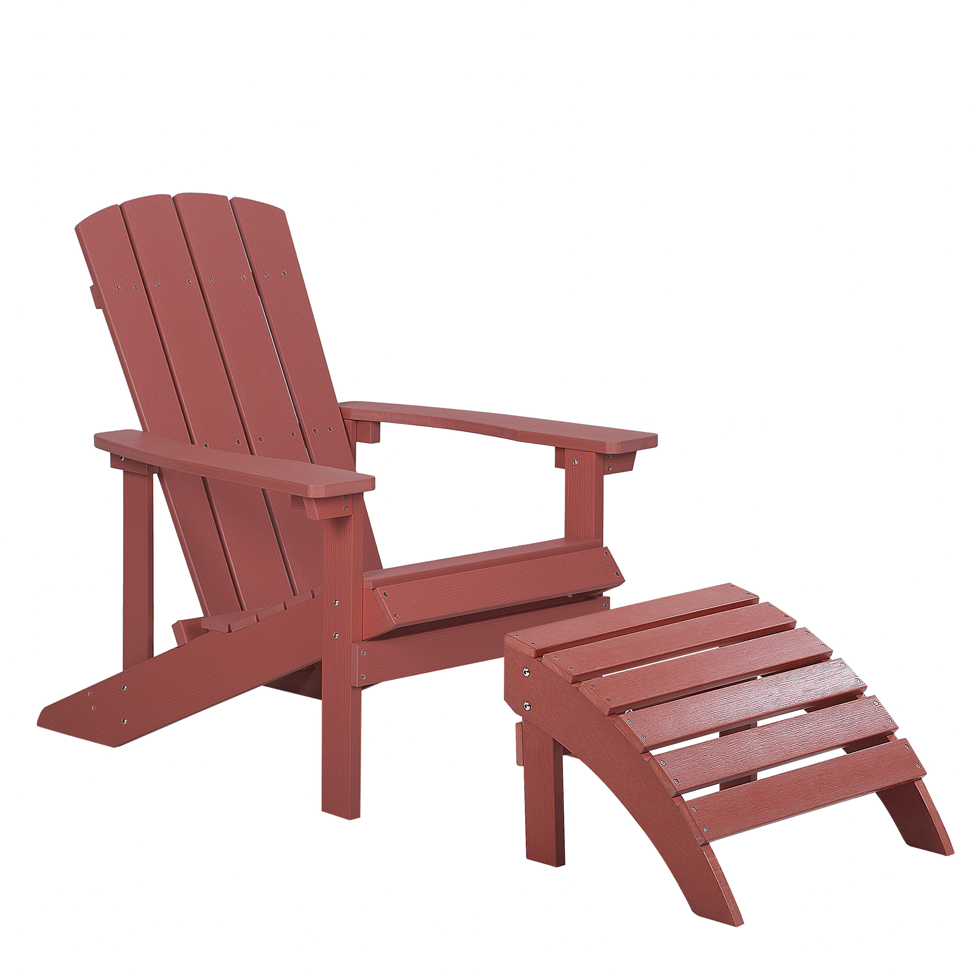 GARTENSTUHL mit Fußhocker Kunstholz rot Adirondack - Rot, Kunststoff (75/88/88cm) - Beliani