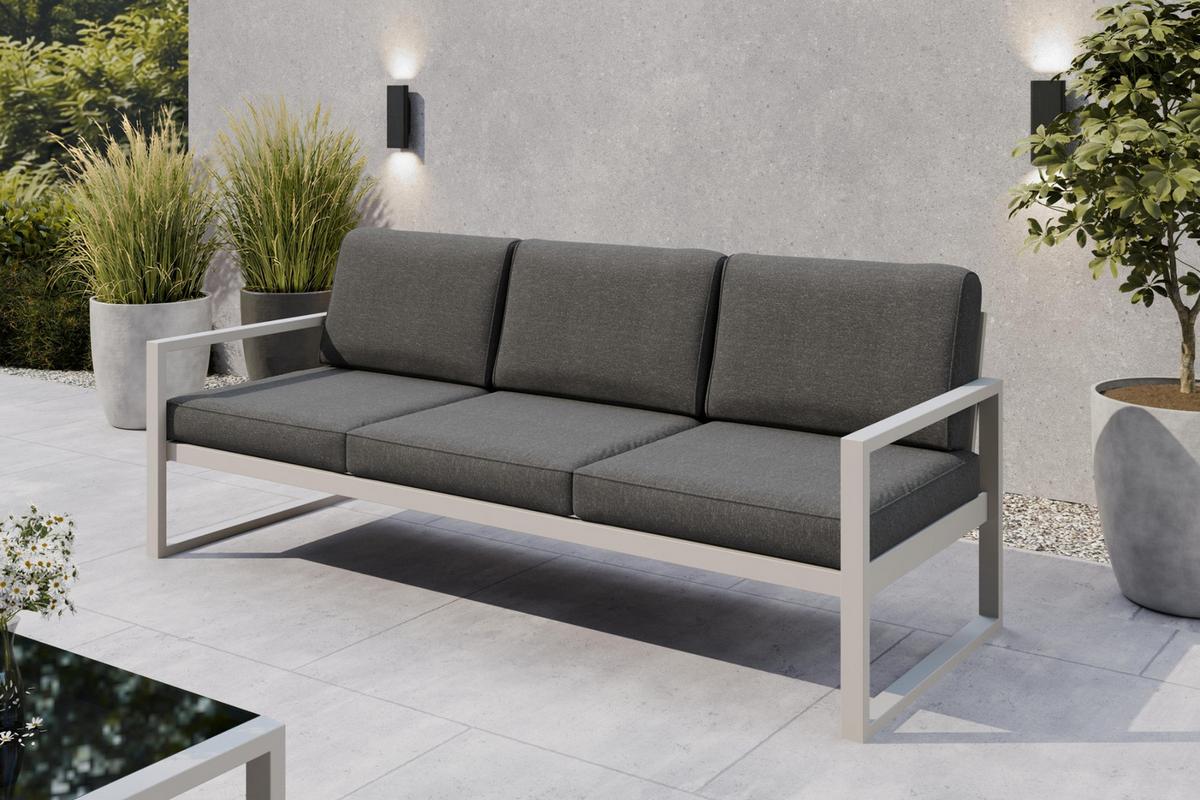 GARTENBANK Bellano Outdoor 3-Sitzer Polster-Loungebank, Stahlgestell Kaschmir, Grau 76/216/80 cm - Grau, Textil (216/86/80cm) - WFL GROUP