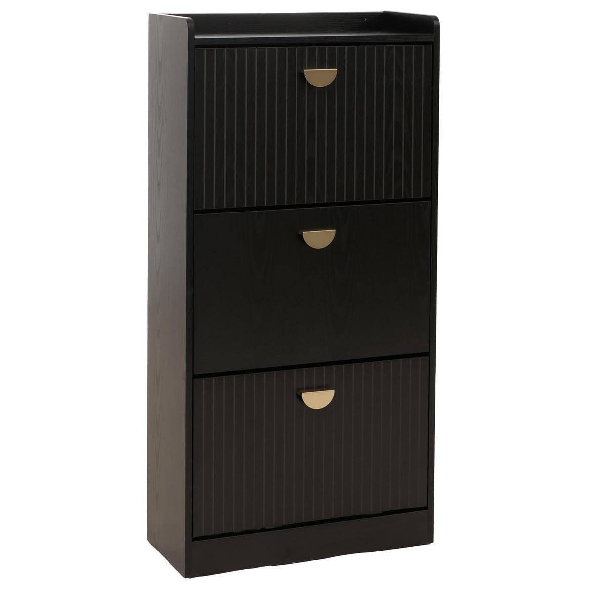 SCHUHSCHRANK 3 KLAPPEN Schwarz - Schwarz, Holzwerkstoff (60/117/24cm) - MCW