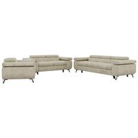 SITZGARNITUR PETER 1+2+3 - Beige Velvet - Beige/Schwarz, Textil/Metall (262/76/99cm) - MKS