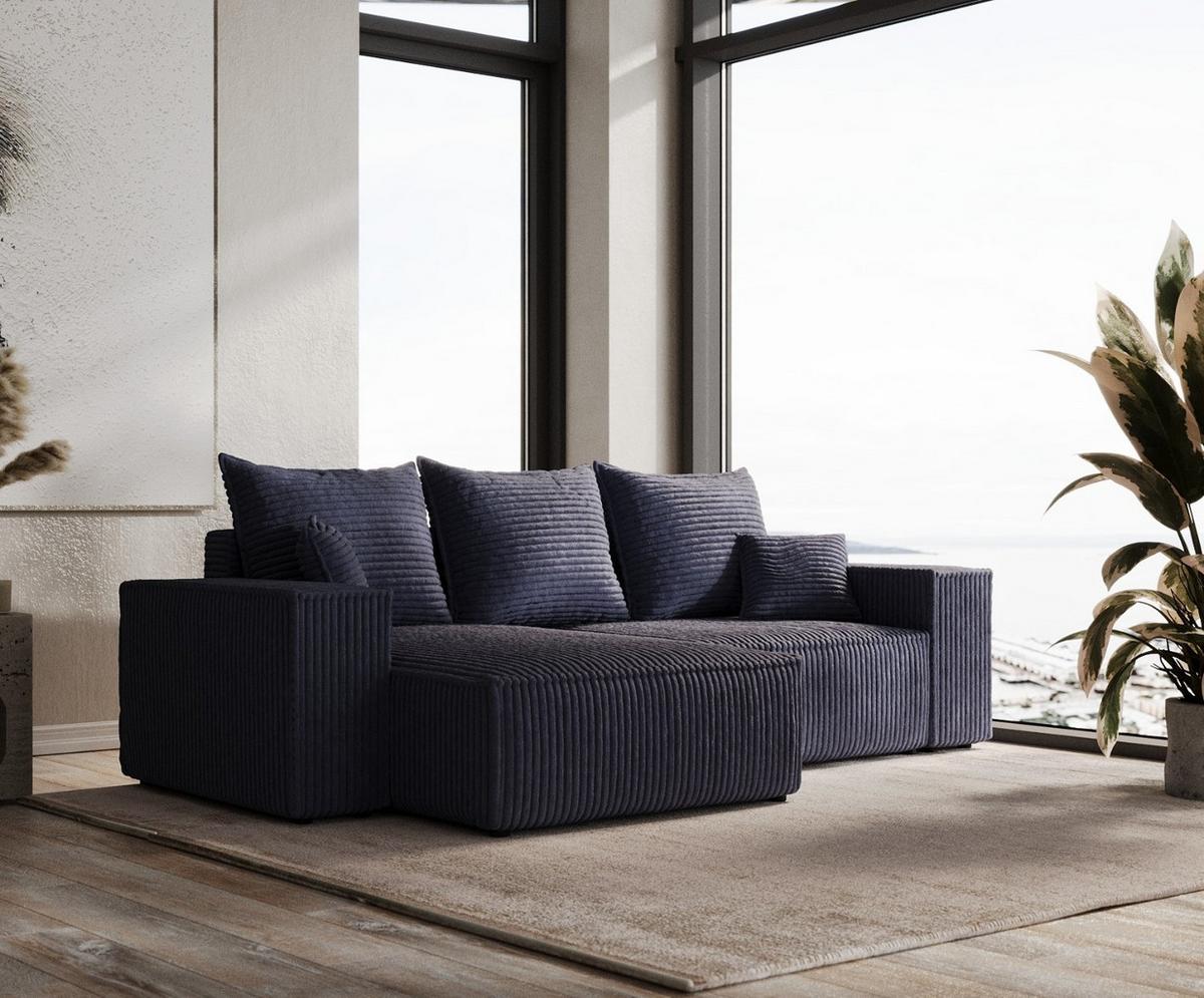 ECKSOFA SENSO mit Schlaffunktion Marin im Tilia Stoff - Schwarz/Dunkelblau, Holz/Holzwerkstoff (255/148cm) - AltaBeds