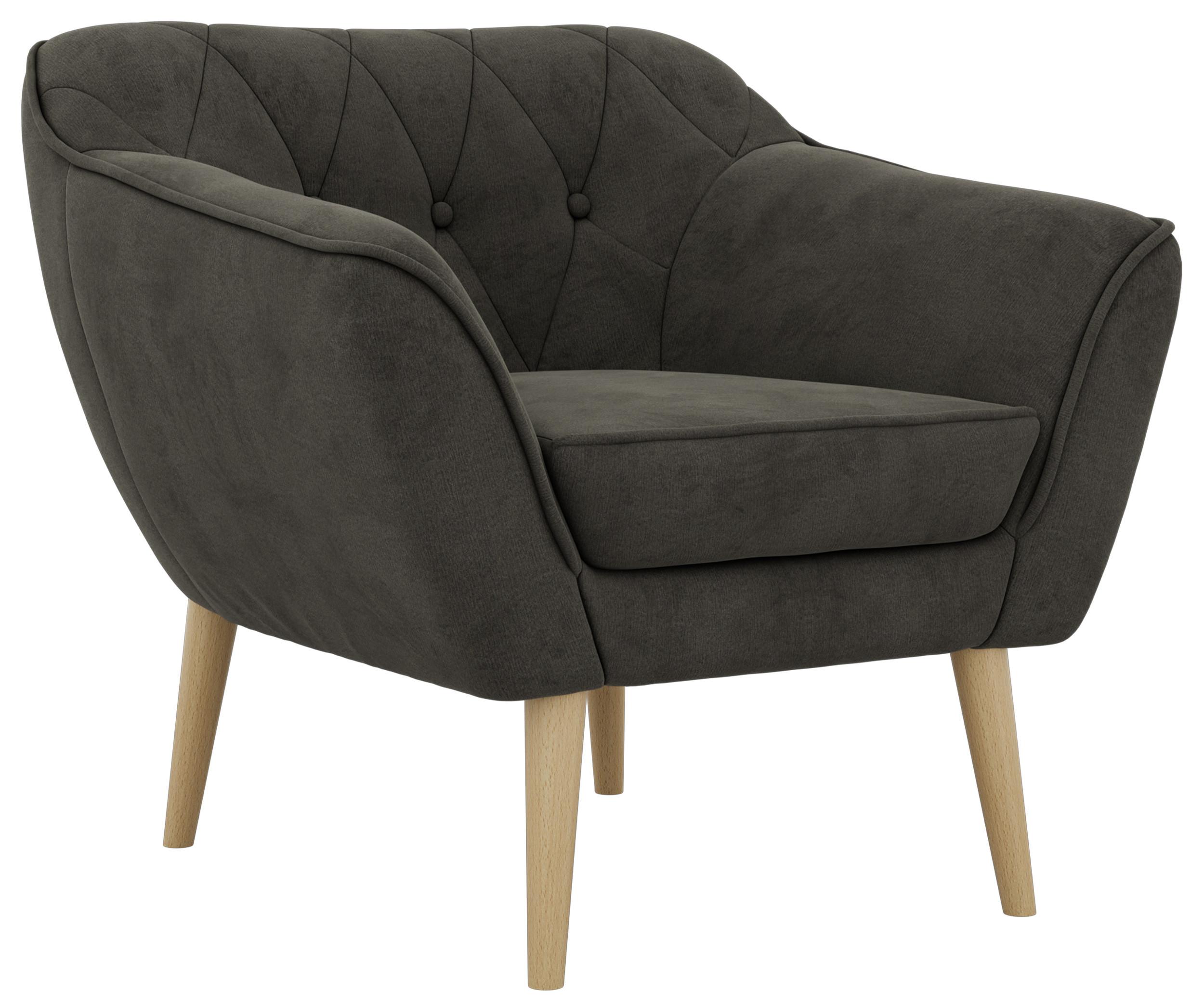 SESSEL PIRS - Dunkelgrau Velvet - Holzbeine - Dunkelgrau/Buchefarben, Holzwerkstoff/Textil (80/75/74cm) - MKS