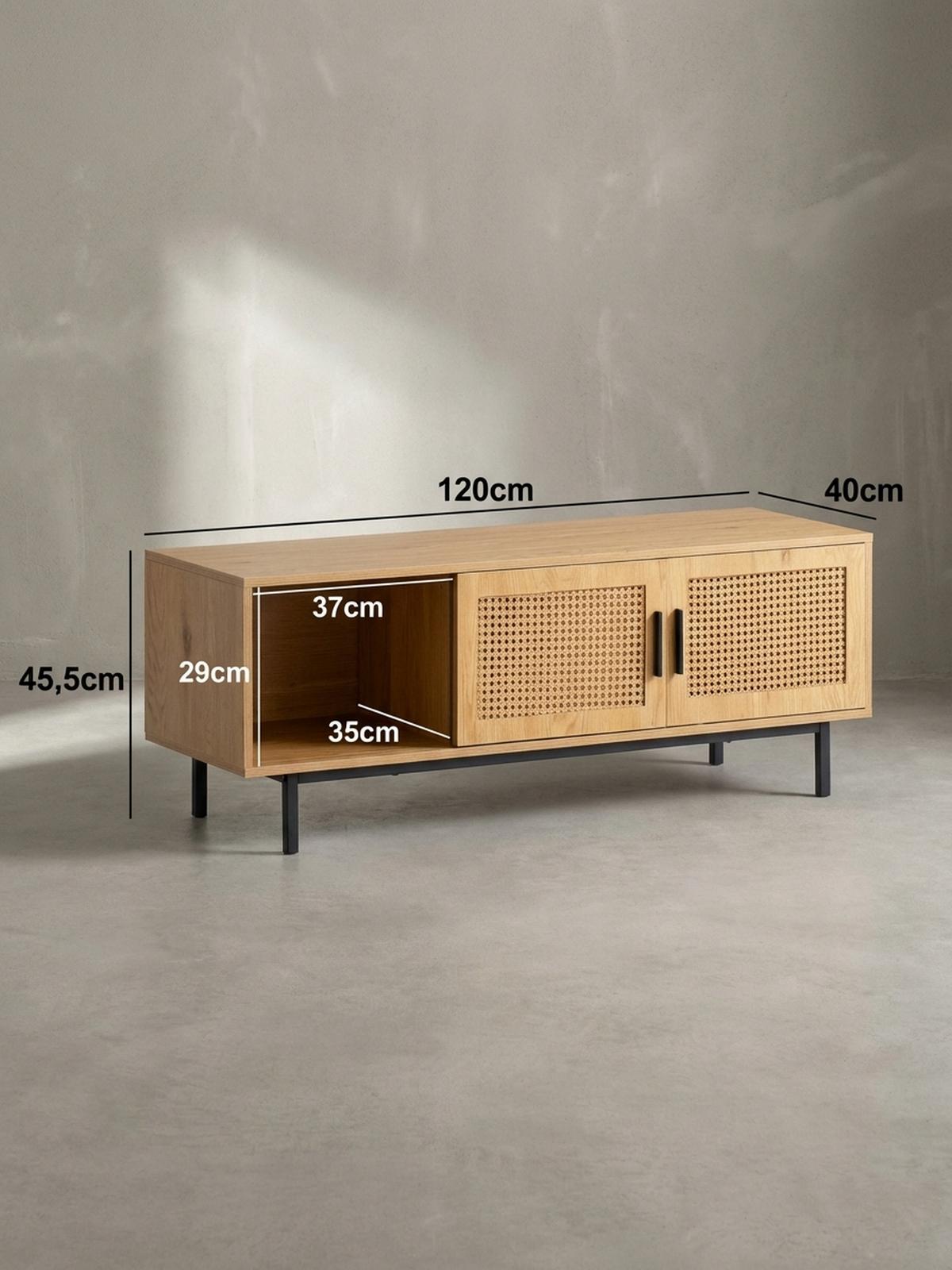 LOWBOARD Eiche-Dekor Zeitloser Stil 120x45,5x40 cm mit Wiener Geflecht und Schiebetüren - Schwarz/Braun, Holzwerkstoff/Metall (120/46/40cm) - KADIMA DESIGN