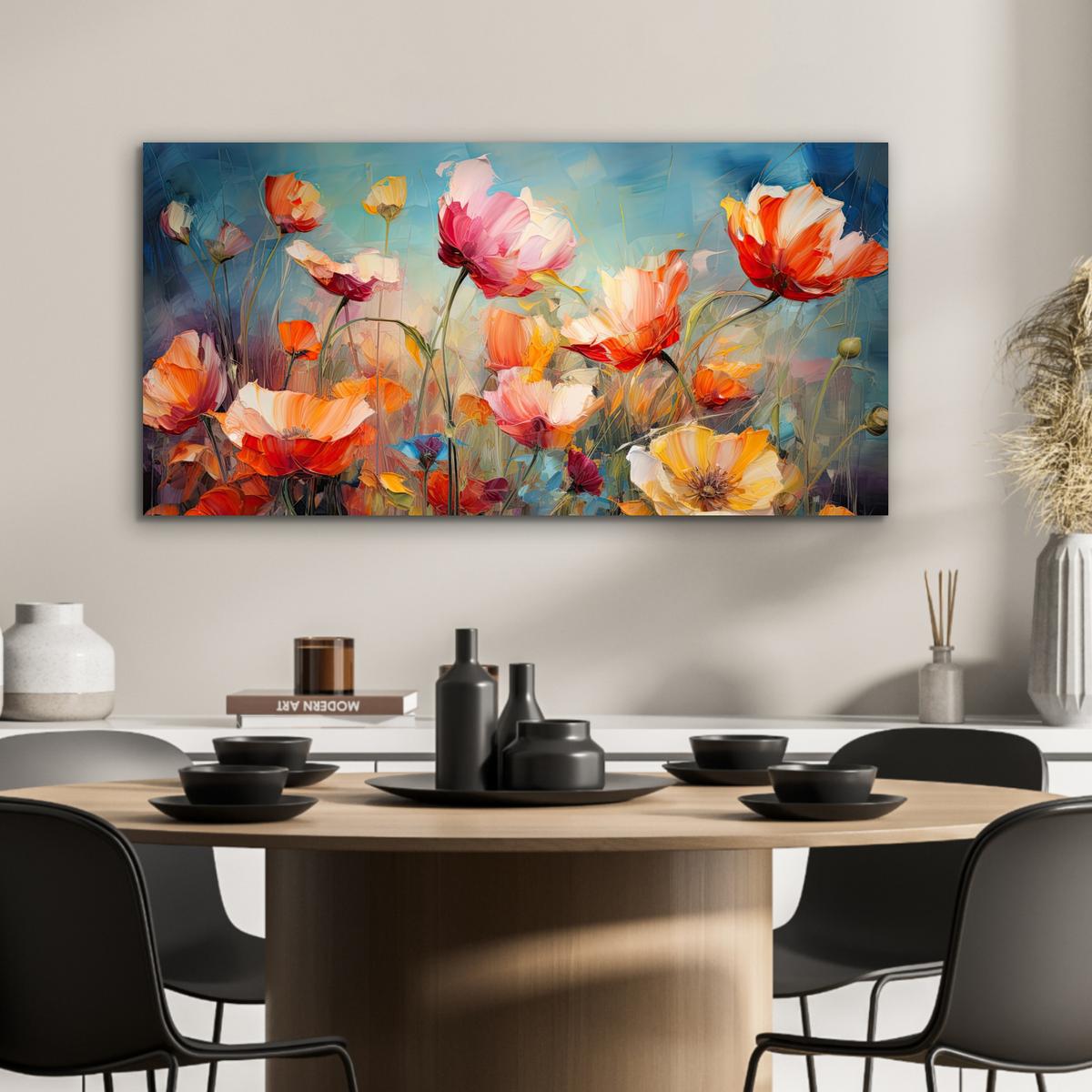 METALLBILD Blumen - Aquarell - Kunst - Botanisch - Natur 80x40 cm - Orange, Metall (80/40cm) - MuchoWow