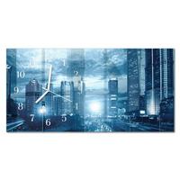 WANDUHR aus Glas 60x30 cm - Stadt bei Nacht - Blau, Glas (60/30/0.4cm) - TULUP