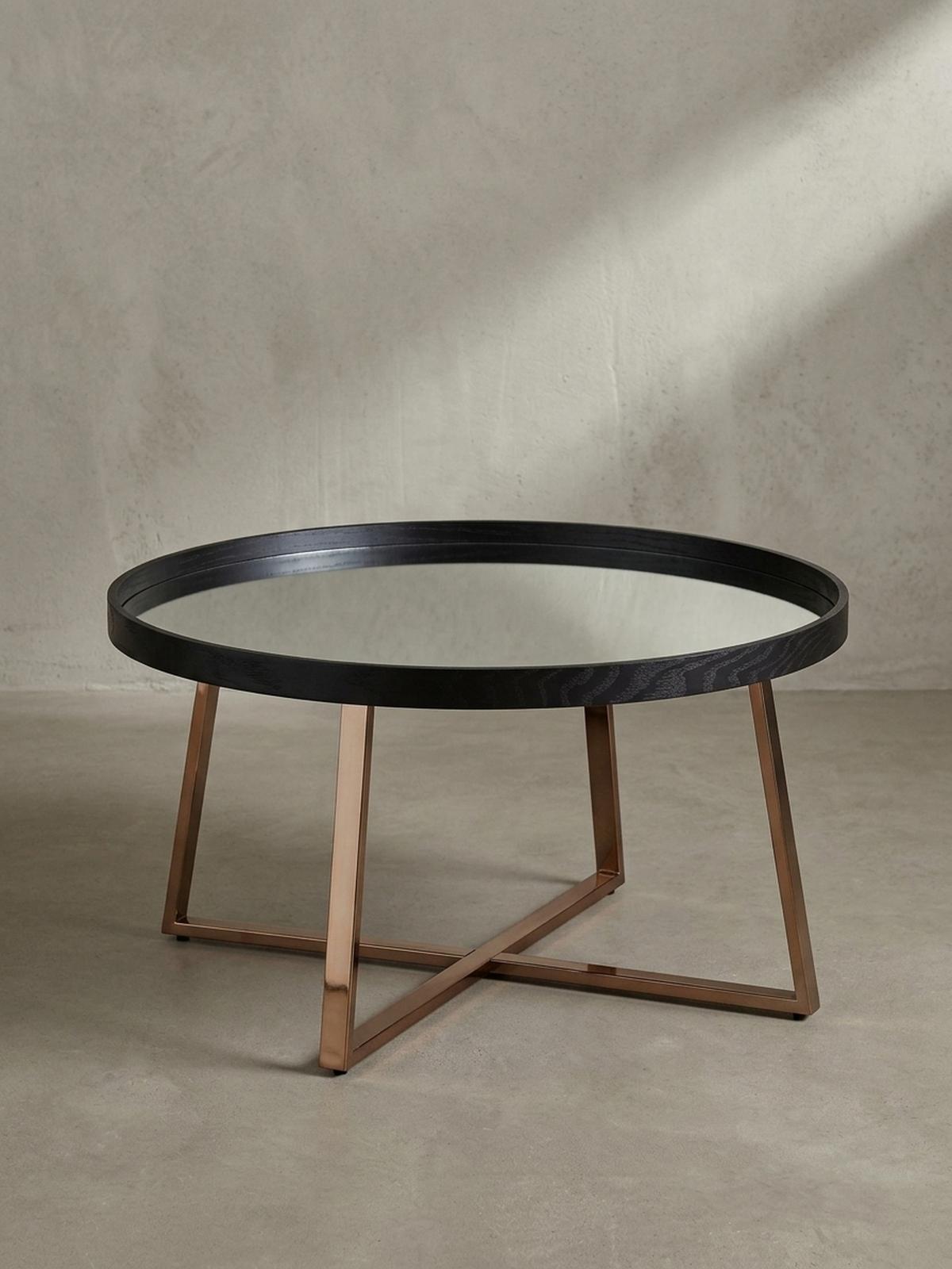COUCHTISCH Dunkel-Gold Spiegelglasplatte Ø 78 cm Schwarz Metall-Gestell - Goldfarben/Schwarz, Glas/Metall (78/78/42cm) - KADIMA DESIGN