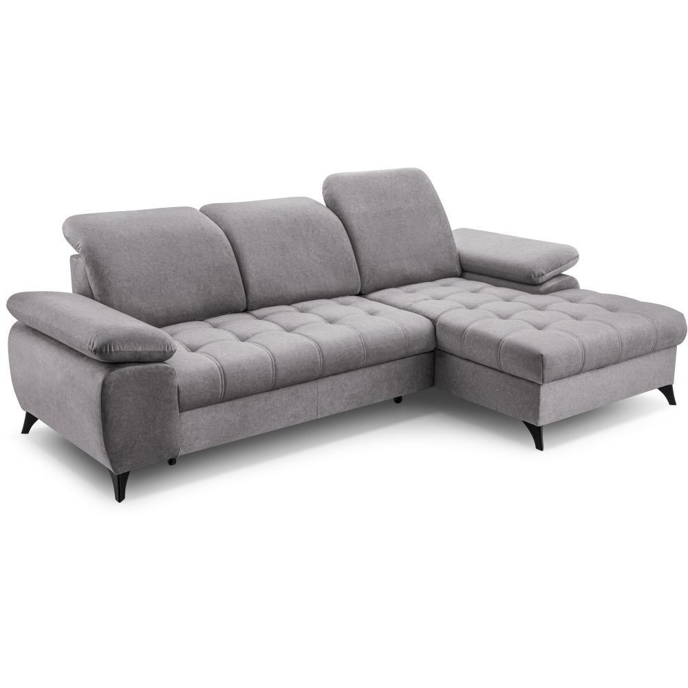 ECKSCHLAFSOFA Bello hellgrau rechts - Hellgrau/Schwarz, Textil (265/156cm) - Beautysofa