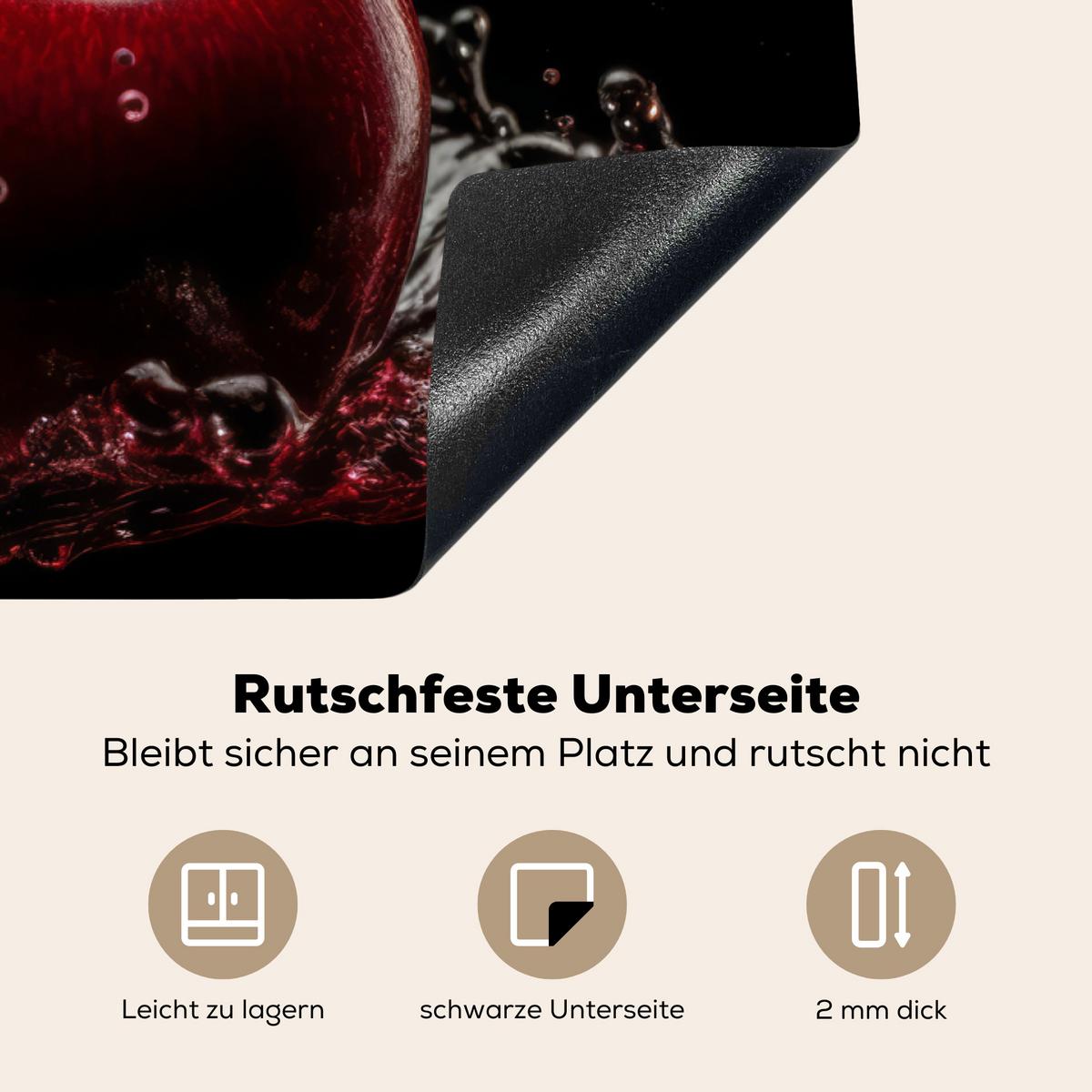 HERDABDECKPLATTE Kirsche - Rot - Frucht - Wasser - Schwarz Induktionsmatte 83x51 cm - Kirschrot, Kunststoff (83/51.5/0.2cm) - MuchoWow
