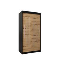SCHWEBETÜRENSCHRANK 200/100/62 2-türig - Silberfarben/Schwarz, Holz/Kunststoff (100/200/62cm) - Abiks Möbel