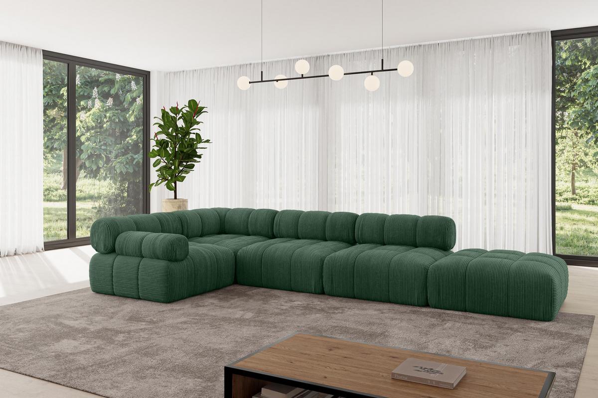 ECKSOFA modulares Sofa Felto-L2 - 380x190x70 cm Grün Cord - Grün, Holzwerkstoff/Textil (380/190cm) - ALTDECOR