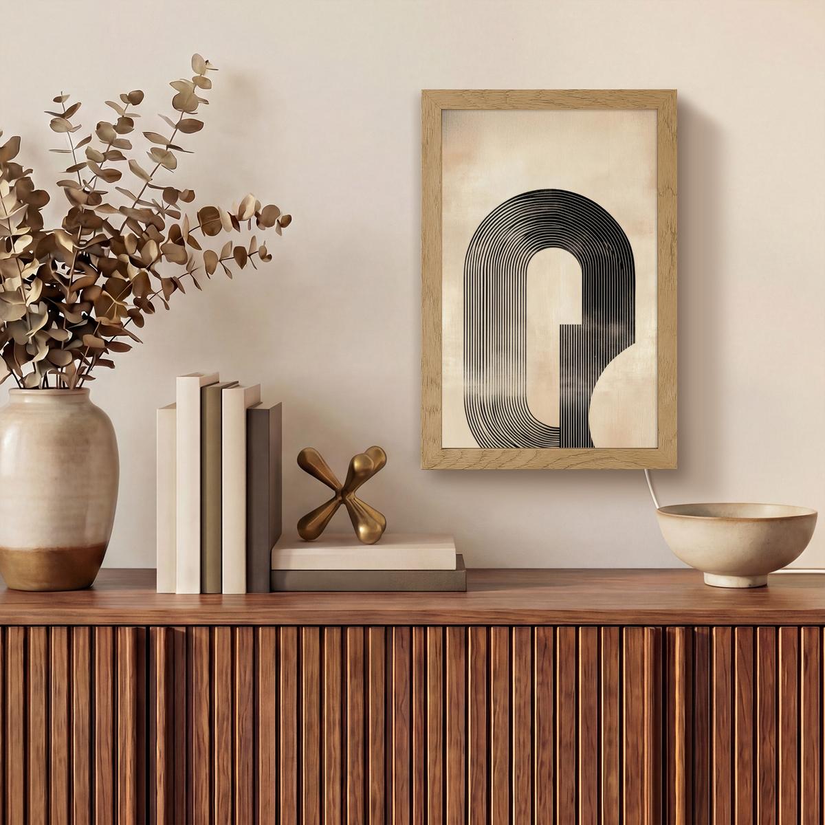 WANDLEUCHTE Schleife - Streifen - Minimalistisch - Schwarz 20x30 cm - Beige, Holzwerkstoff (20/30/8cm) - OnlyWow