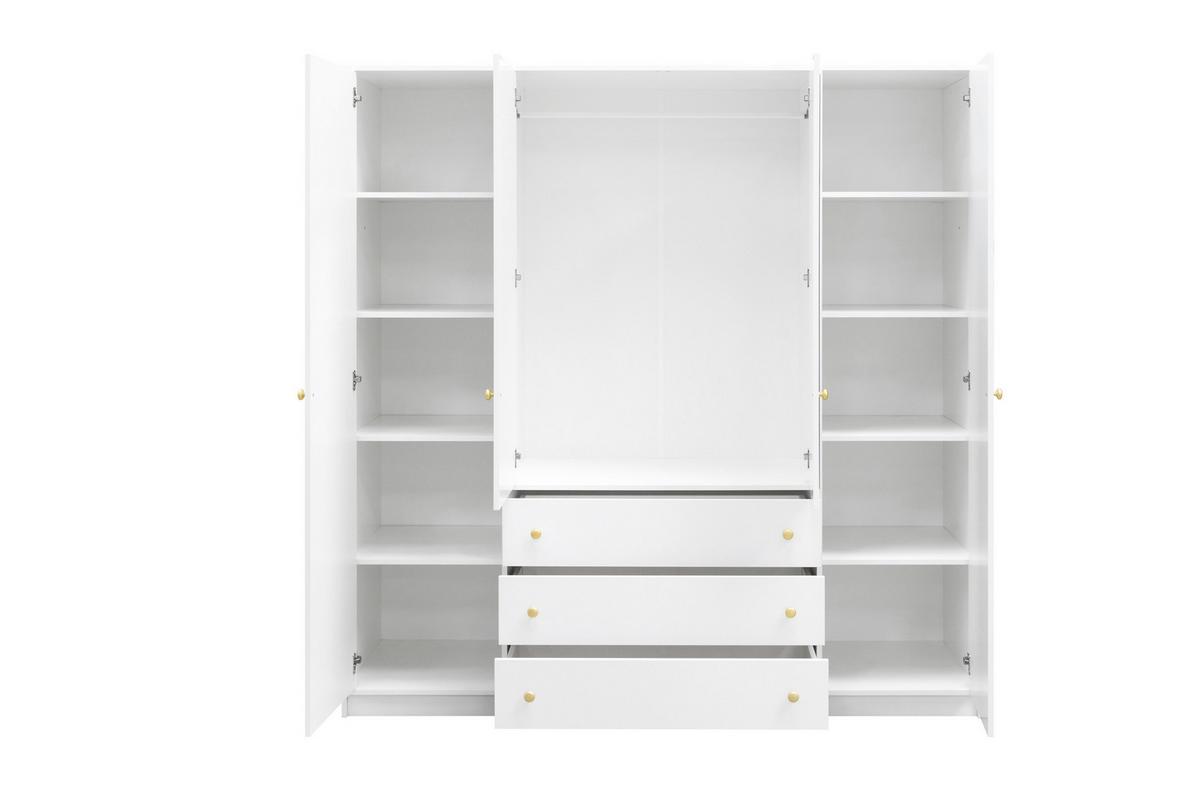 DREHTÜRENSCHRANK GALIO 196/200/57,5 cm 4-türig mit Spiegel Weiß - Weiß, Holzwerkstoff (196/200/57.5cm) - MASSENO