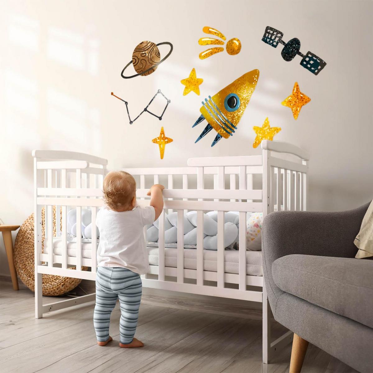 WANDAUFKLEBER 100x144cm - Raketenplanet und Sterne - Multicolor, Kunststoff (100/144/0.1cm) - Wallfluent
