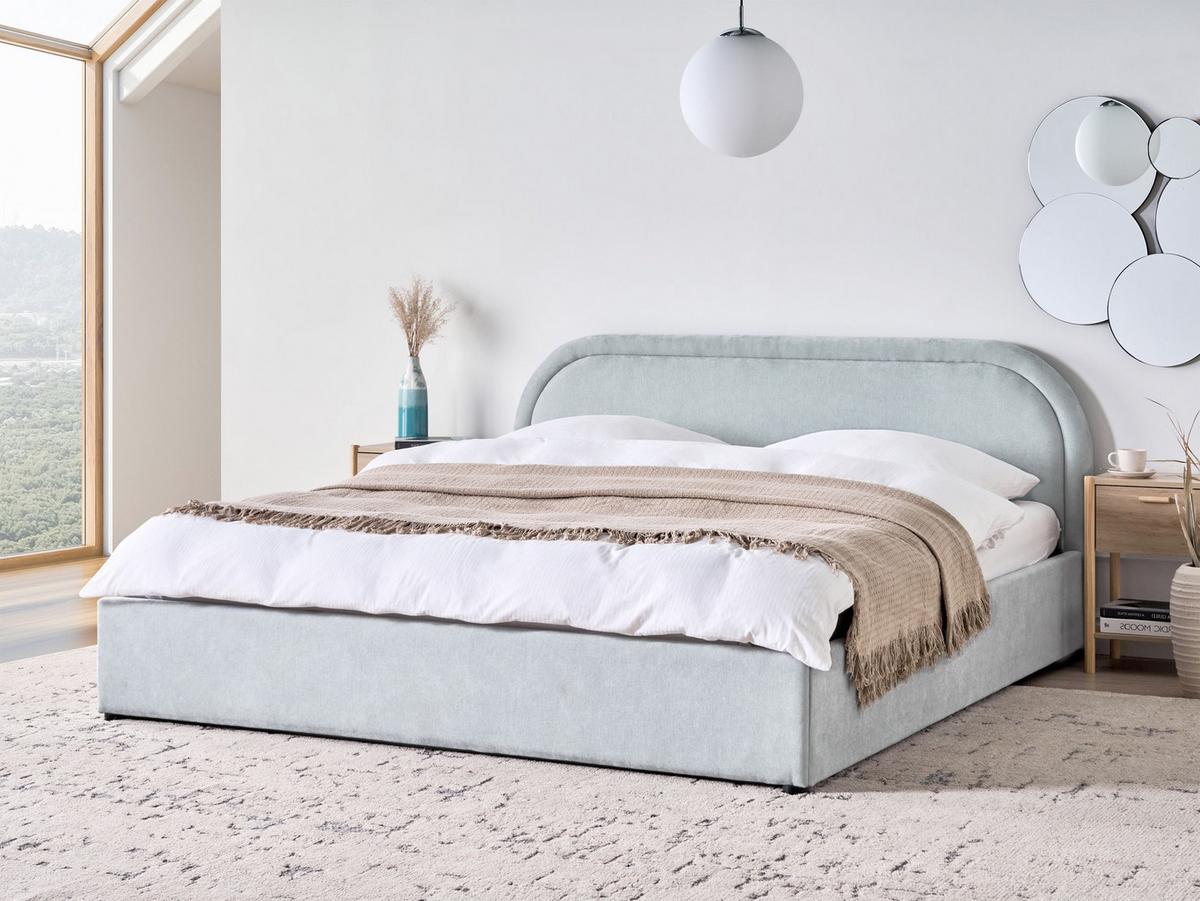 BETT mit Stauraum 180/200 cm Chenillegewebe Hellblau Quillien - Hellblau, Textil (180/200cm) - Beliani
