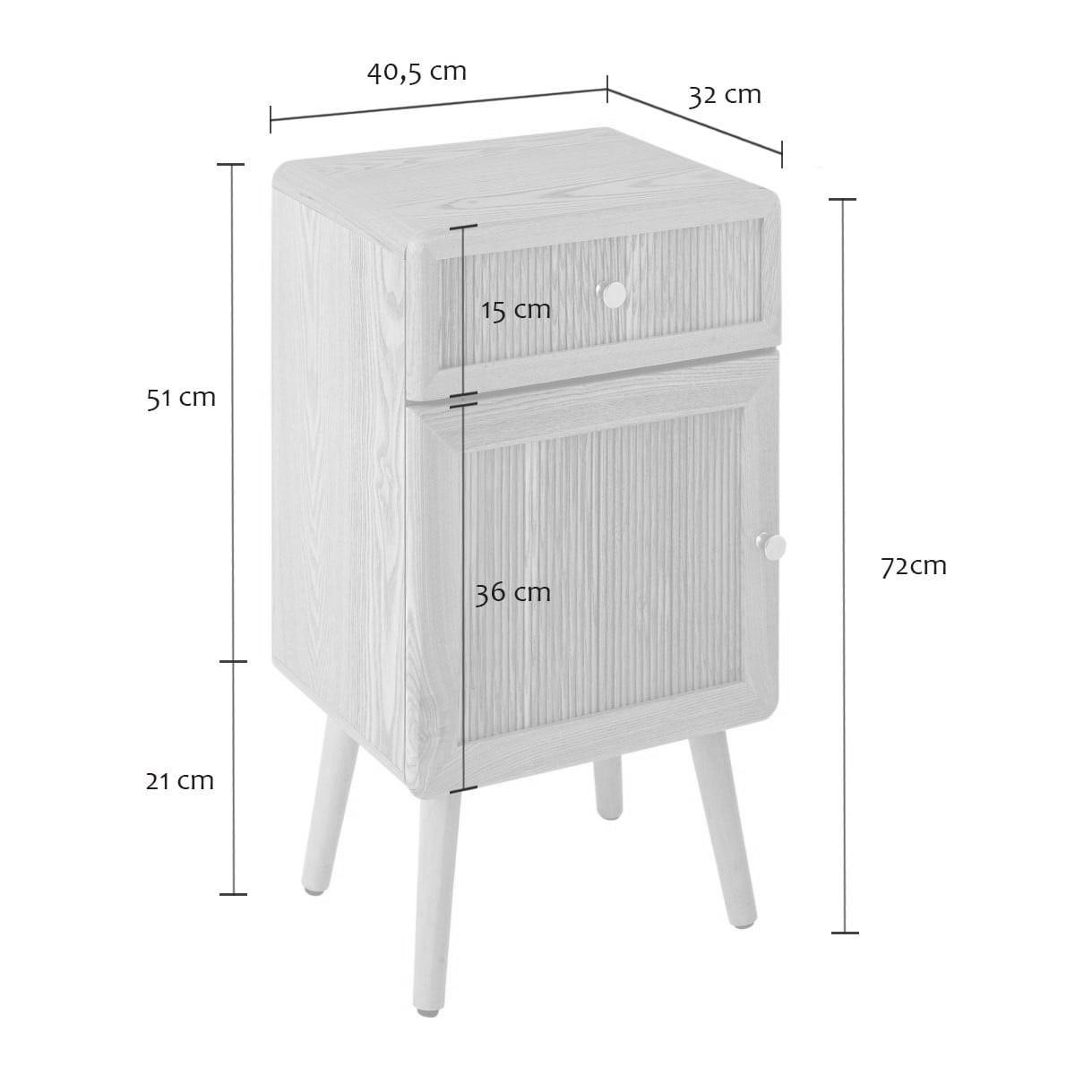 NACHTTISCH 1 Tür und 1 Schublade mit Lamellenfronten 35/71/42 cm - Eschefarben, Holzwerkstoff (45/71/35cm) - Calicosy