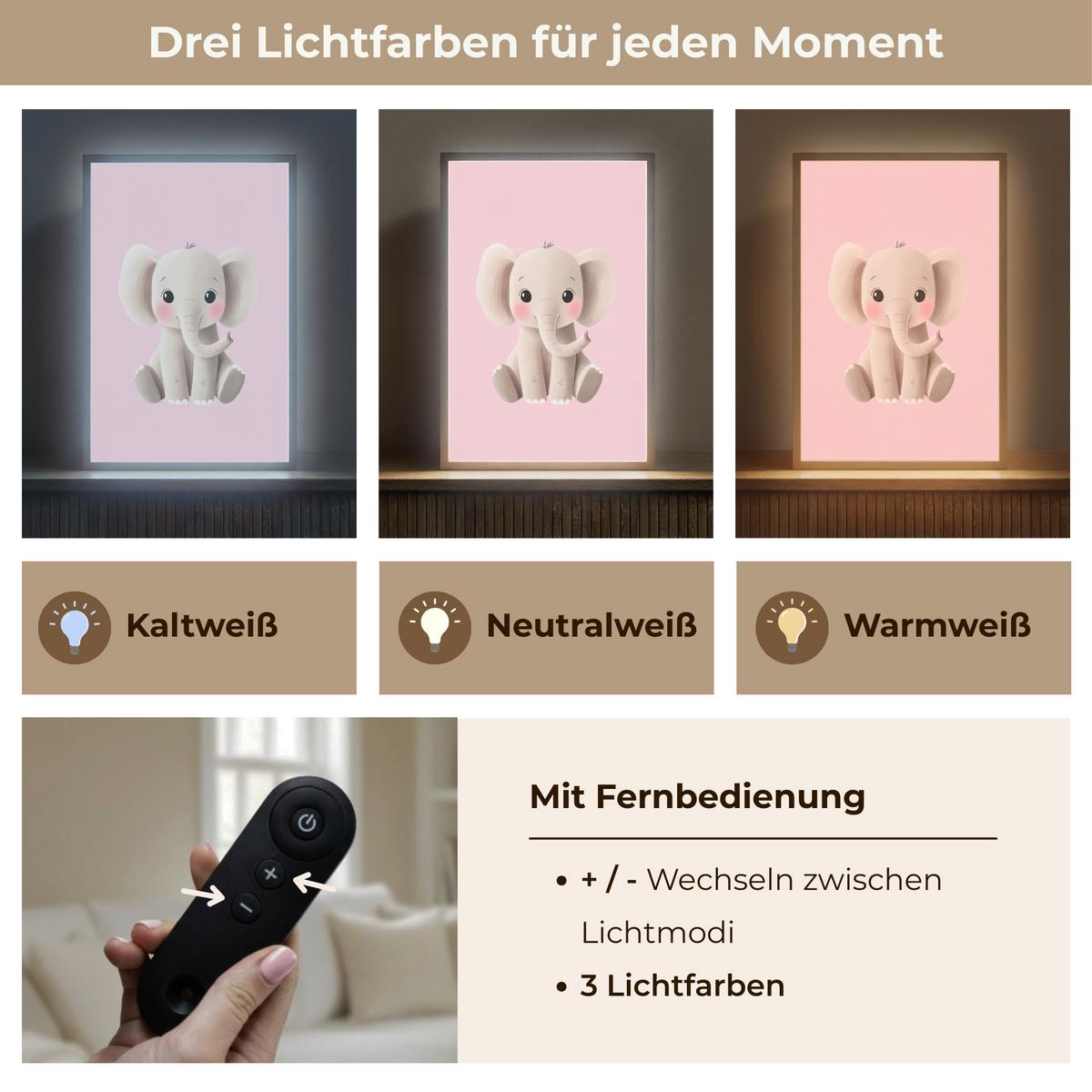 NACHTTISCHLAMPE MIT AKKU Elefant - Baby - Rosa - Cartoon 40x60 cm - Rosa, Holzwerkstoff (8/40/60cm) - OnlyWow