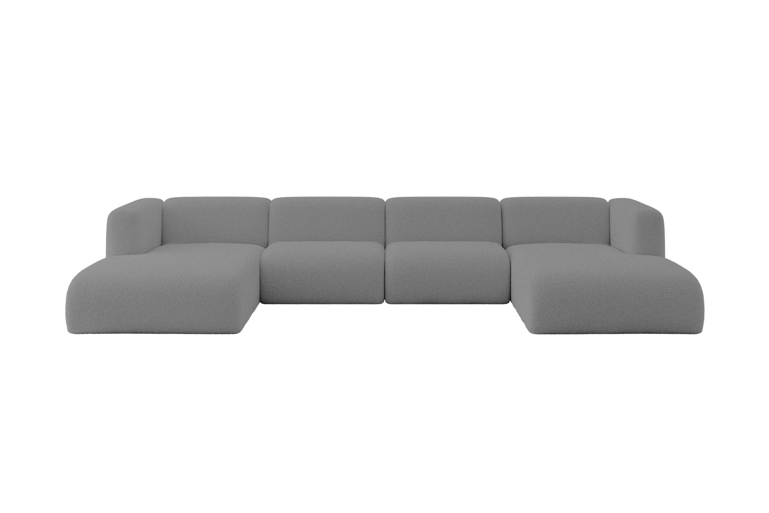 WOHNLANDSCHAFT MIRA-U2 408x179x70 Grau Bouclé - Platinfarben/Schwarz, Holzwerkstoff/Kunststoff (408/70/179cm) - ALTDECOR