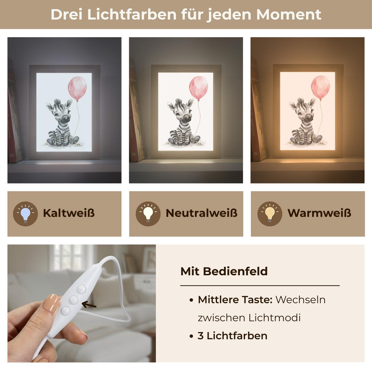 WANDLEUCHTE Zebra - Baby - Tiere - Rosa Luftballon 15x20 cm - Weiß, Holzwerkstoff (15/20/8cm) - OnlyWow