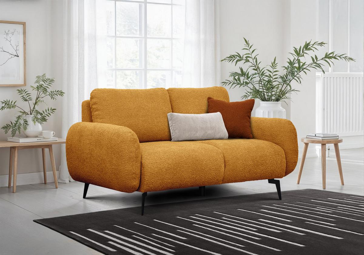 SOFA FEBE 2-Sitzer, senfgelb - Gelb/Schwarz, Holz/Textil (160/82/96cm) - Wozimo