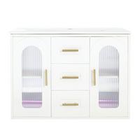 WASCHTISCH mit Unterschrank 76cm Weiß Holzoptik mit LED & Glastür - Weiß, Holzwerkstoff (76/55/46cm) - Urban Meuble