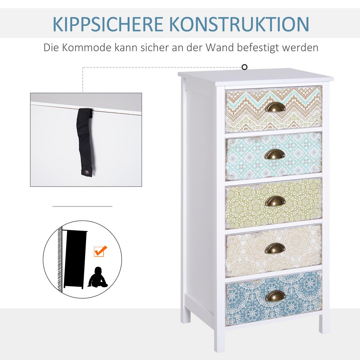 KOMMODE mit 5 Schubladen Schubladenkommode Schrank Shabby Chic Bunt - Multicolor, Metall (34/97.5/46cm) - HOMCOM