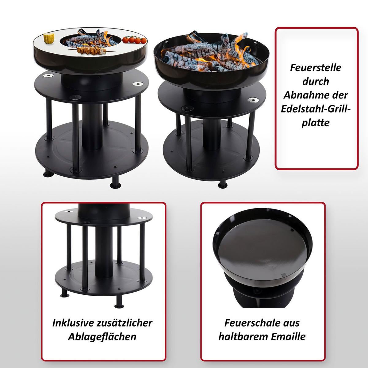 FEUERSCHALE MIT GRILL Schwarz - Schwarz, Metall (56/67/56cm) - MCW